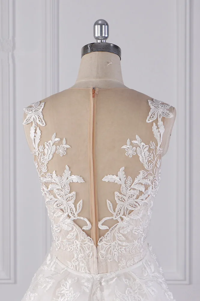 Mermaid Jewel Neck Sleeveless Floor-length Tulle Wedding Dress With Appliques 6