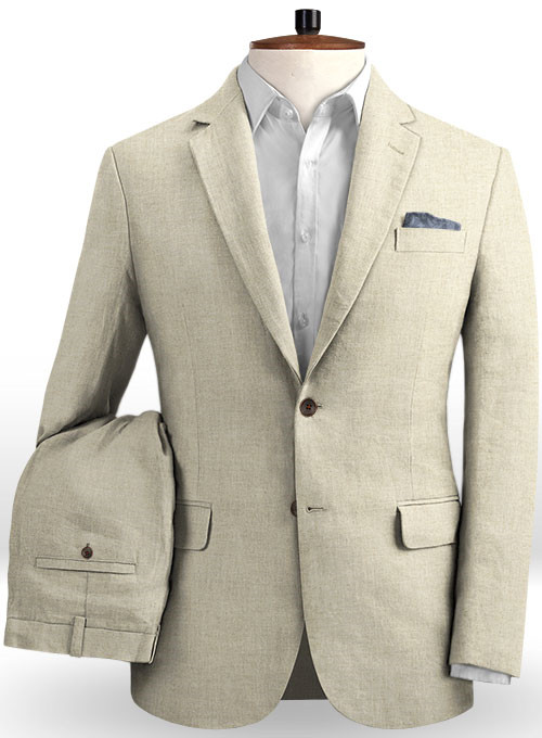 [Khaki Linen Men Suit 2
