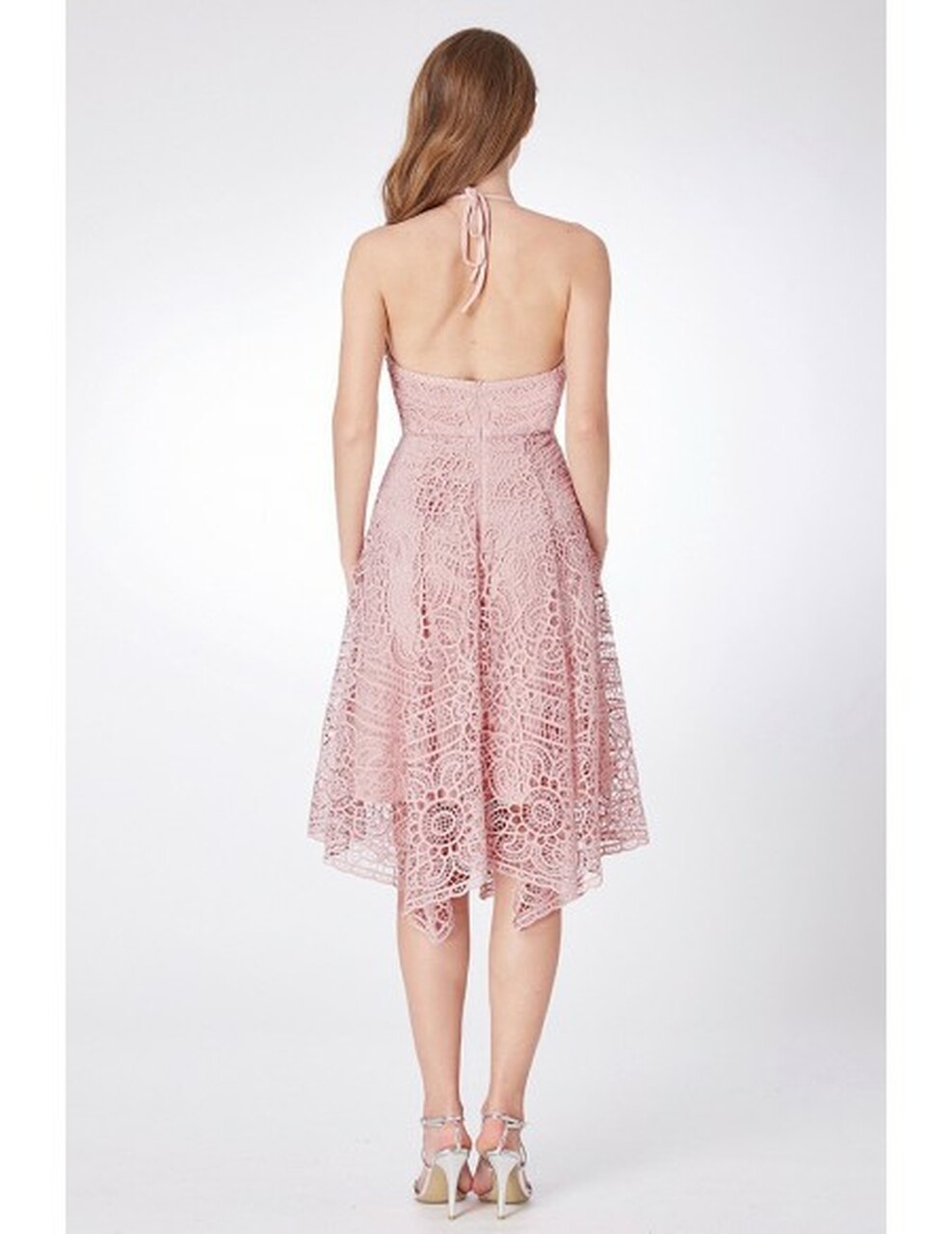 Column Spaghetti Straps V-neck Sleeveless Tea-length Bridesmaid Dress With Embroidery 2