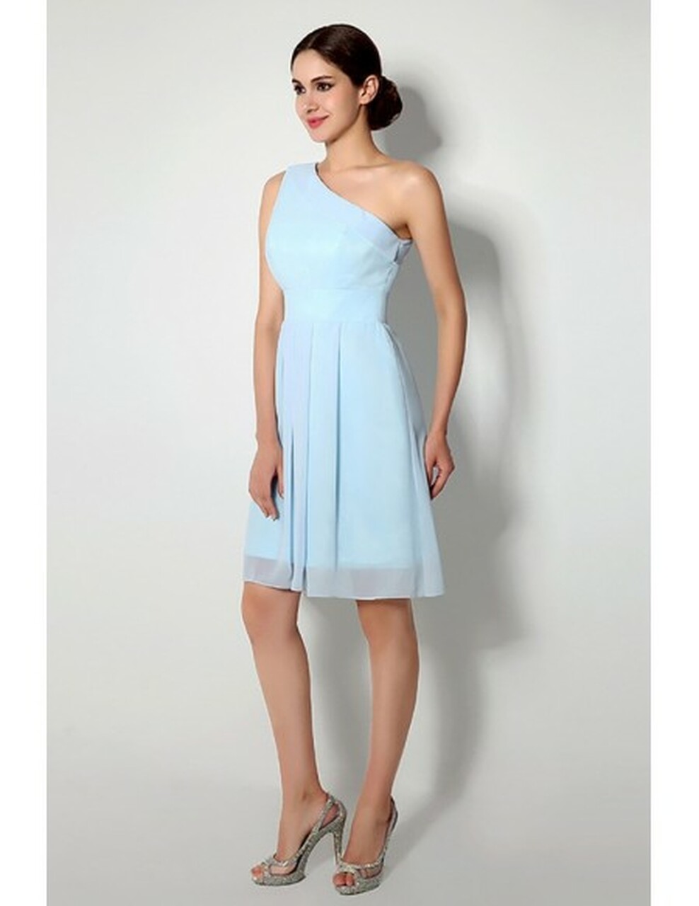 Sheath One Shoulder Sleeveless Knee-length Bridesmaid Attire 3