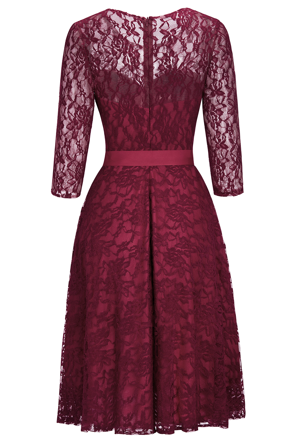 A-line Scoop Neck Half-Sleeves Mini Lace Bridesmaid Dress With Ribbons 2