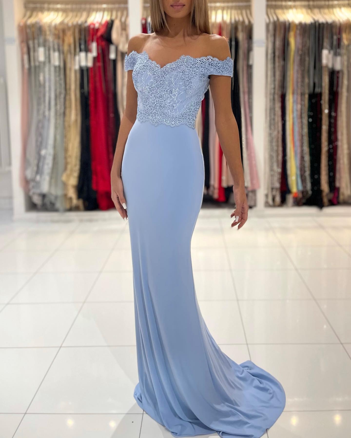 Mermaid Off-the-shoulder Sleeveless Floor-length 100D Chiffon Formal Dress With Ruffles 2