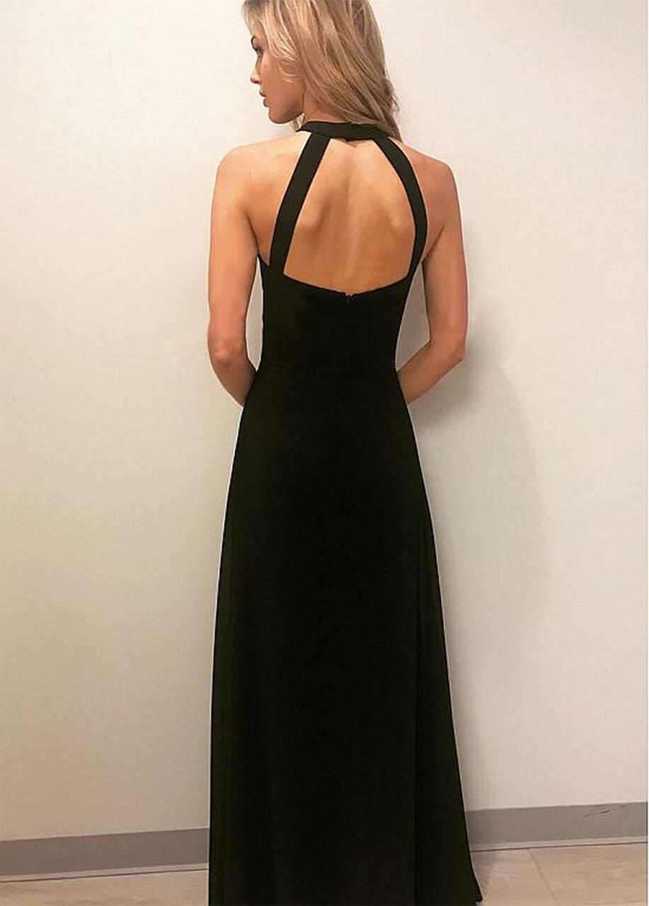 Black Chiffon Halter Long  A-line prom Dress 2