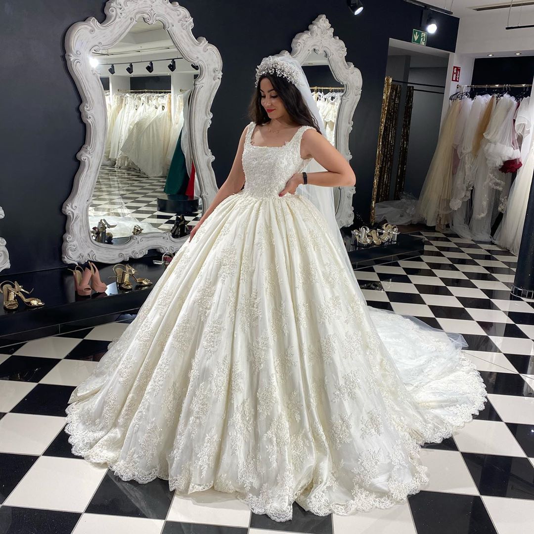 Ball Gown Straps Sleeveless Cathedral Train Lace Wedding Gown With Ruffles 2