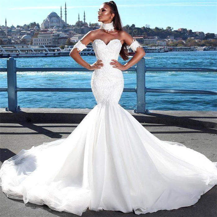 Mermaid Sweetheart Neck Sleeveless Bridal Gown With Sweep / Brush Train 2