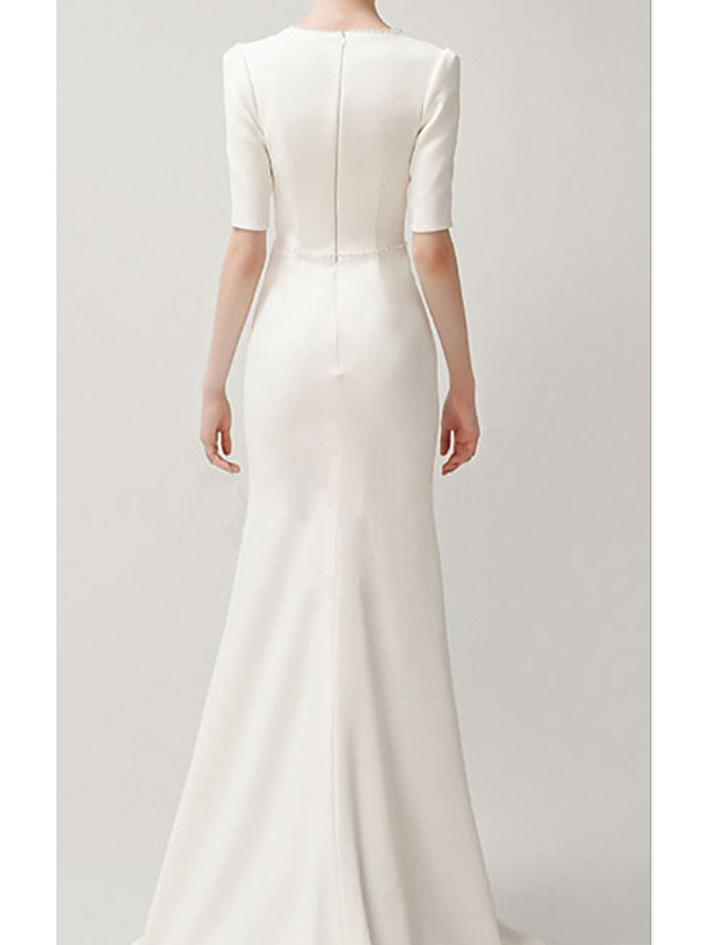 Mermaid Short Sleeves Tulle Bridal Attire With Sweep / Brush Train 3