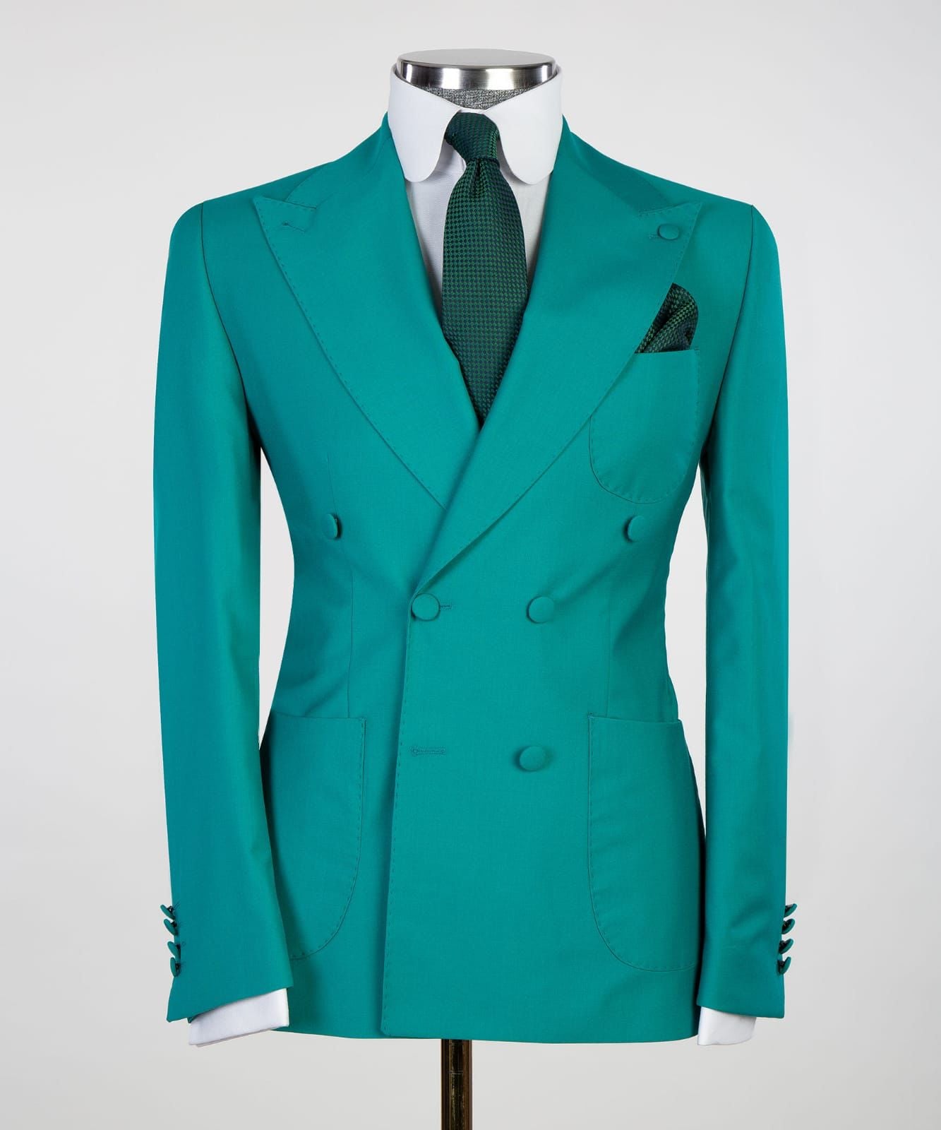 Green Two Pieces Prom Men Suit with Double Breasted Peaked Lapel 4