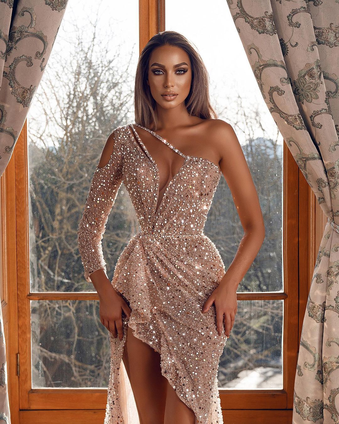 Mermaid Spaghetti Straps Sleeveless Hi-Lo Evening Gown With Sequins 2