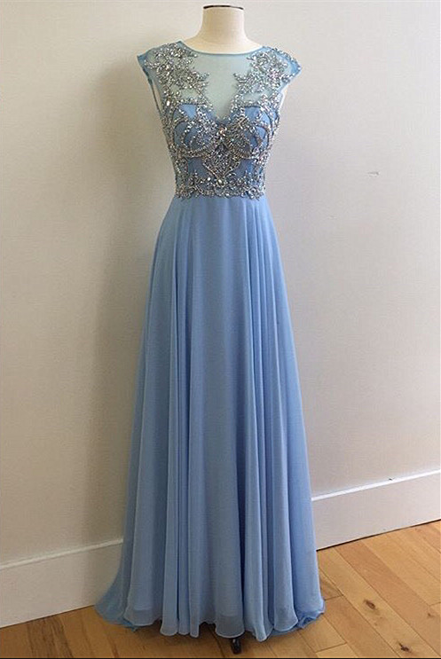 A-line Scoop Neck Sleeveless Floor-length 100D Chiffon Evening Gown With Beading 2