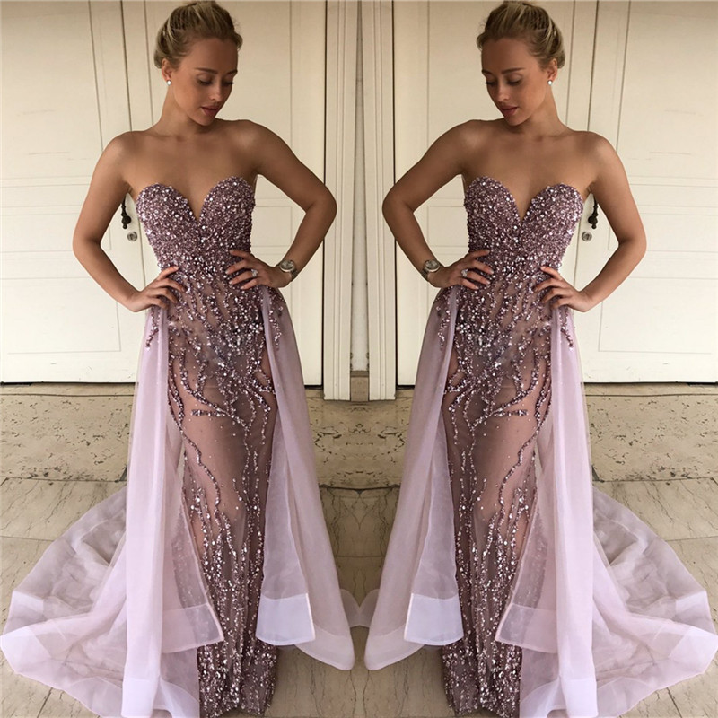 Sweetheart Neck Sleeveless Sweep / Brush Train Tulle Formal Dress With Beading 2