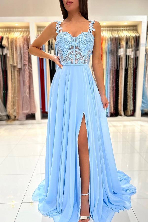 Column Straps Sleeveless Floor-length 100D Chiffon Formal Wear With Ruffles 2