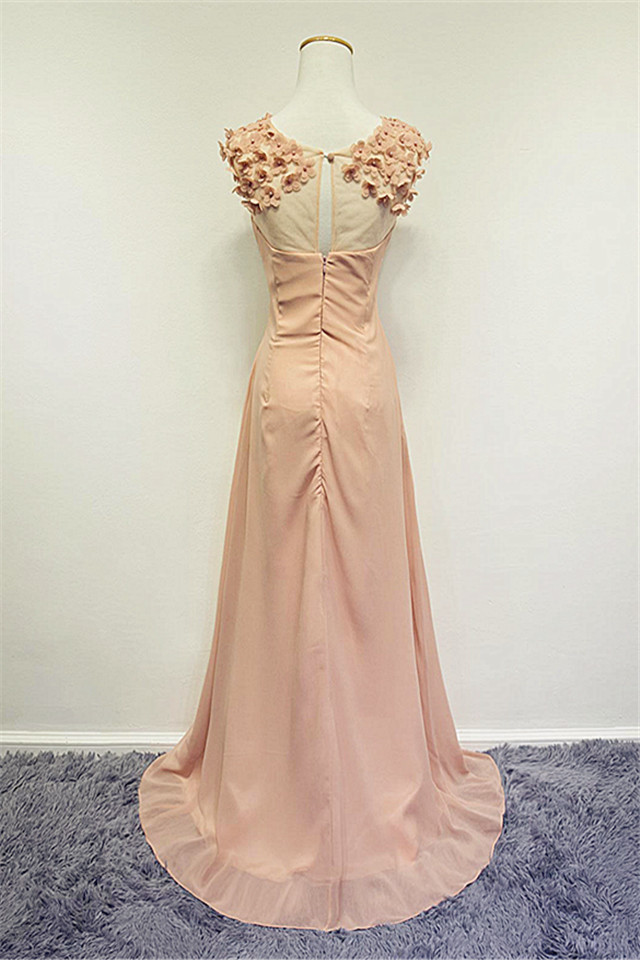 A-line Sleeveless Sweep / Brush Train 100D Chiffon Homecoming Dress With Flower(s) 2