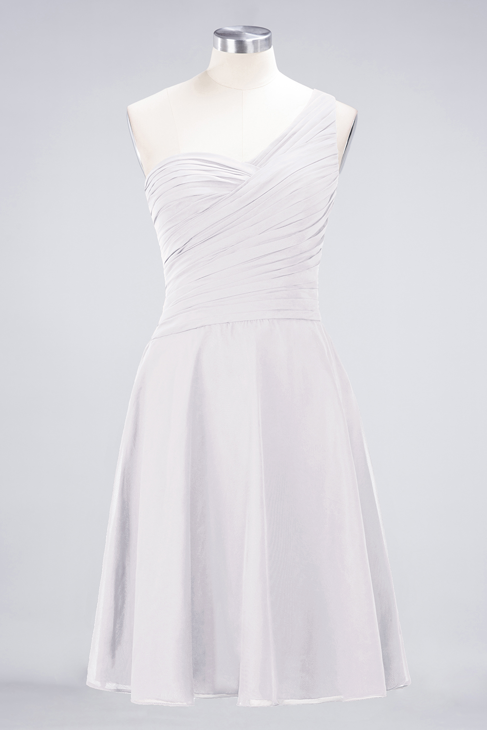 A-line One Shoulder Sweetheart Neck Sleeveless Knee-length 100D Chiffon Bridesmaid Attire With Ruffles 3