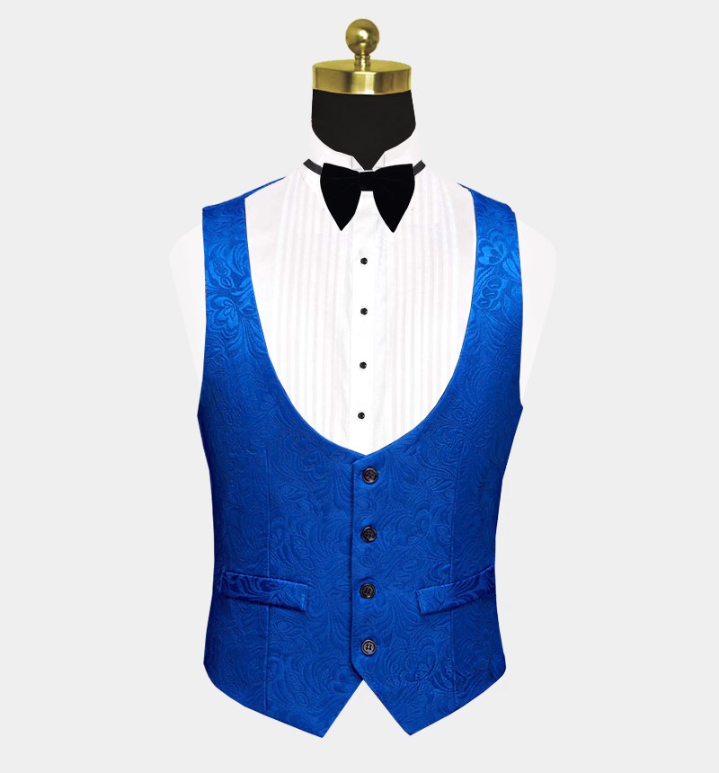 Slim Fit Royal Blue Floral Jacquard Tuxedo 3
