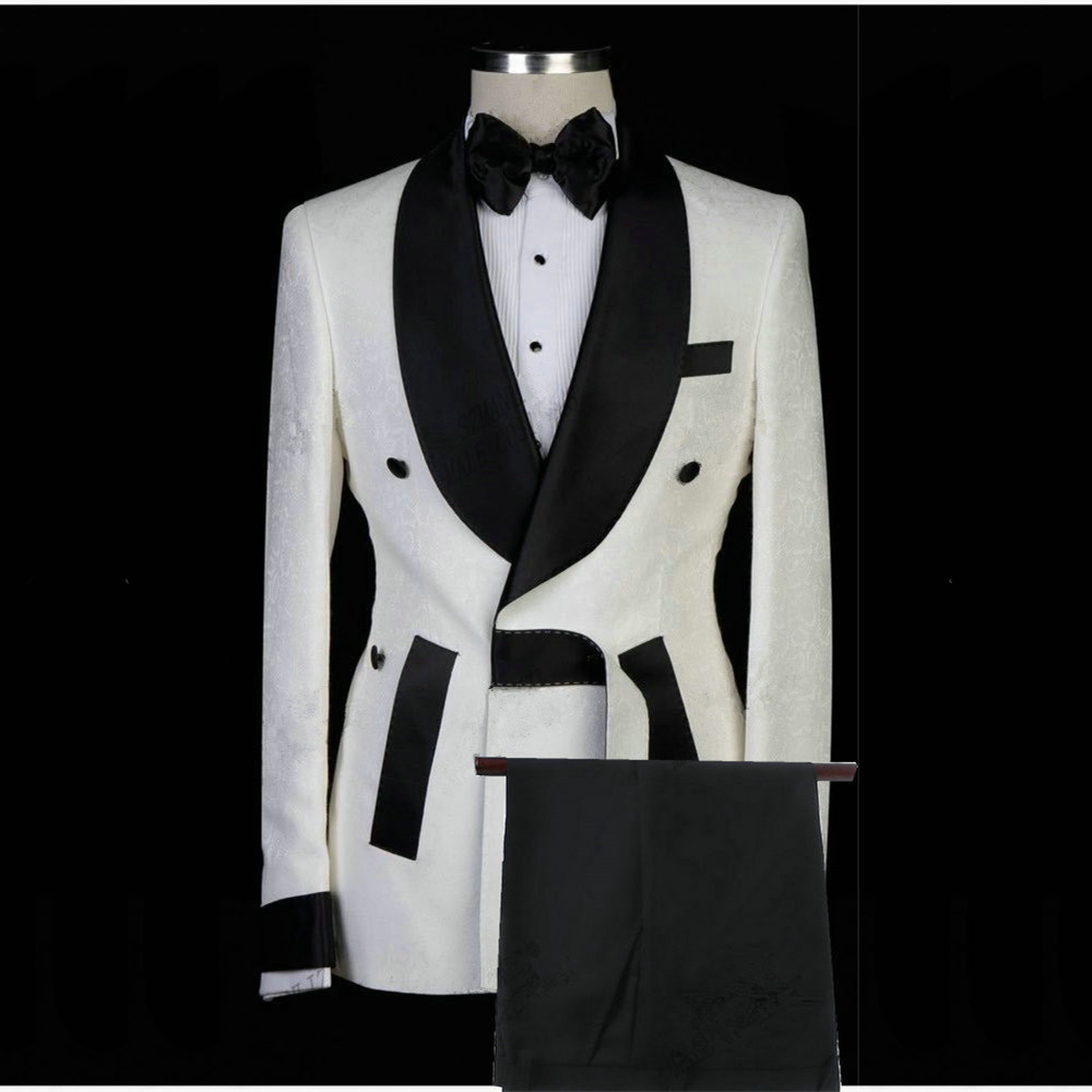 White Jacquard Shawl Lapel Men's Wedding Suit 2