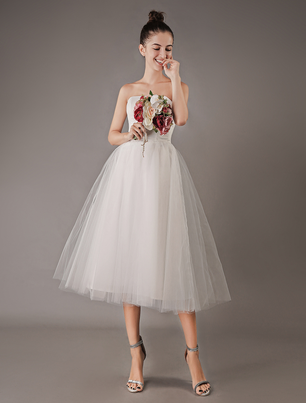 A-line Strapless Sleeveless Mini Bridal Dress 3
