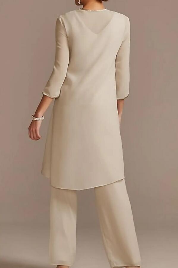 Floor Length Pantsuit Mother of the Bride Dress with Chiffon Lace and 3/4 Length Sleeve 2