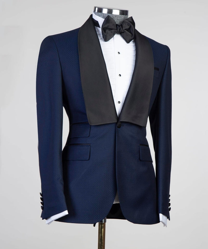 Navy Blue Shawl Lapel Men Suit 3