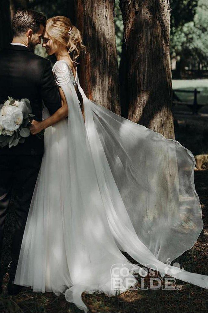 A-line Cap Sleeves Tulle Bridal Attire 5