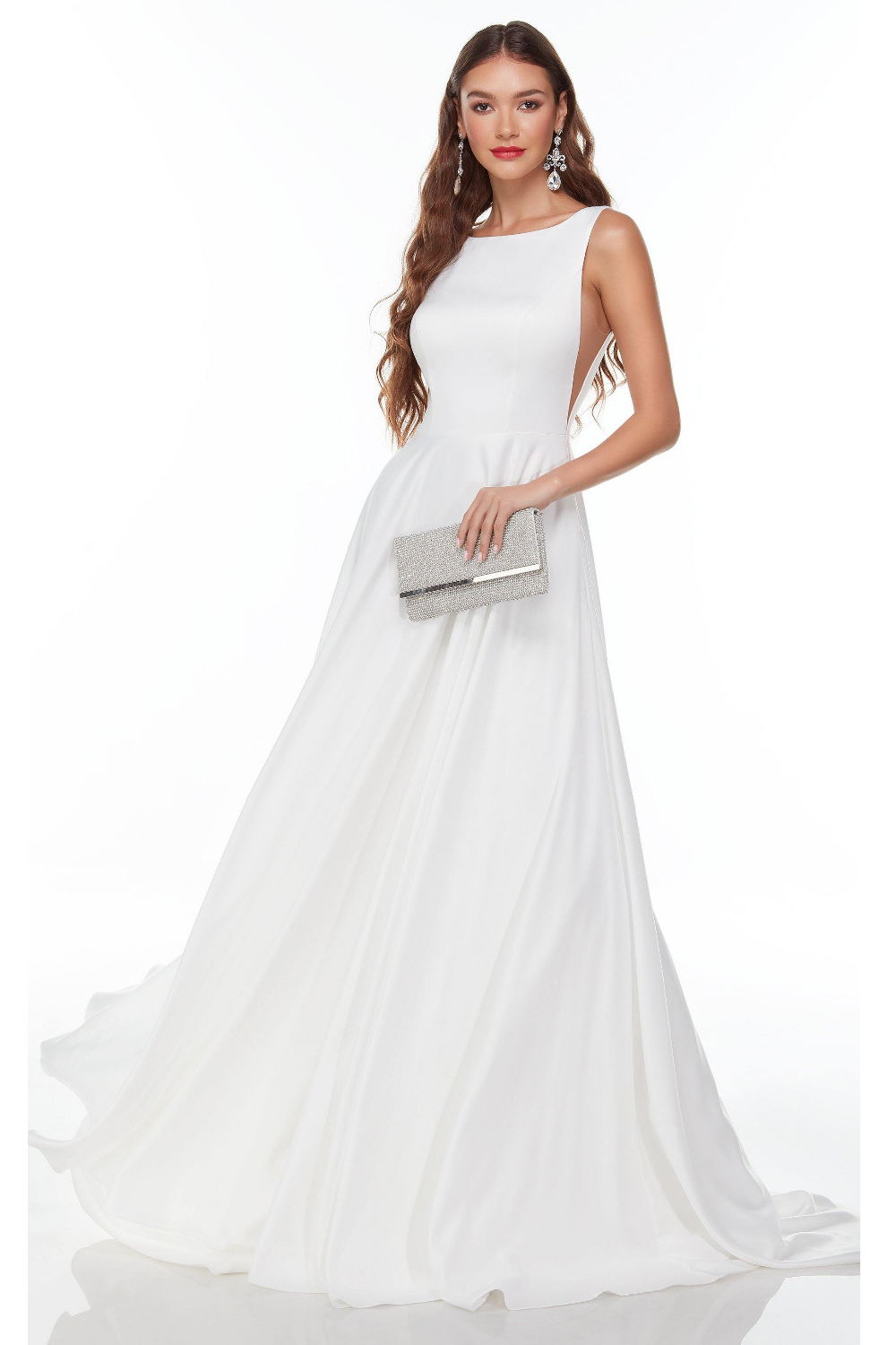 A-line Bateau Neck Sleeveless Floor-length Satin Bridal Dress 3