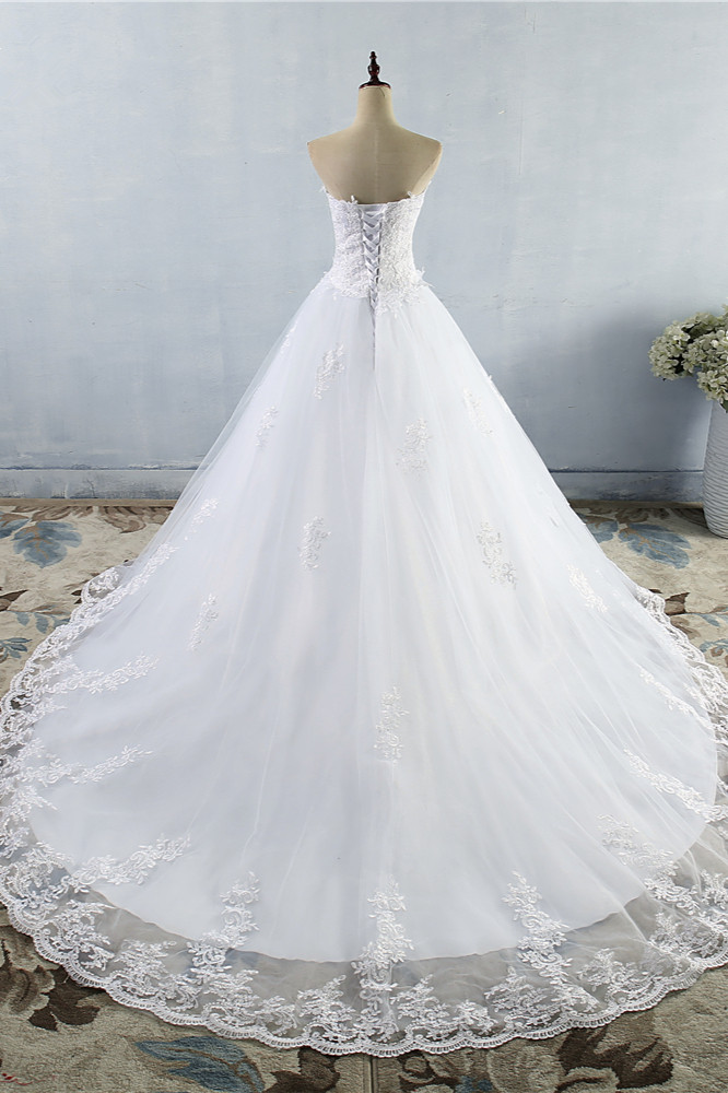 A-line Sweetheart Neck Sleeveless Floor-length Tulle Bridal Dress With Appliques 2