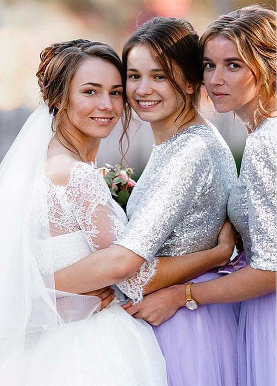 A-line Jewel Neck 3/4-Length Sleeves Floor-length Bridesmaid Attire 7