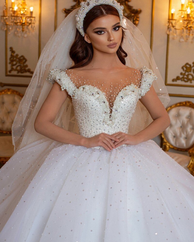 Off-the-shoulder Sleeveless Chapel Train Organza Bridal Dress With Beading 4