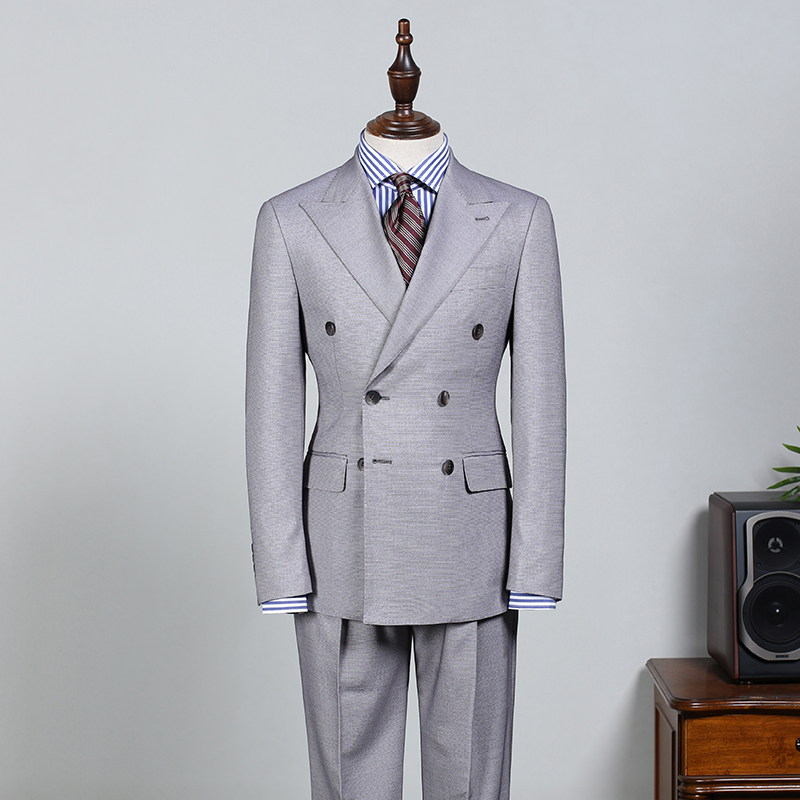 Light Gray Double Breasted Business Suit 2
