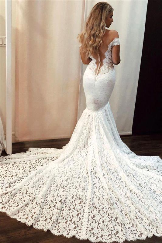 Mermaid Bateau Neck Sleeveless Chapel Train Lace Wedding Gown With Lace 2