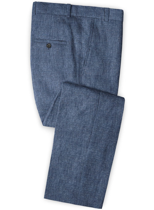 Navy Blue Linen Men Suits 3