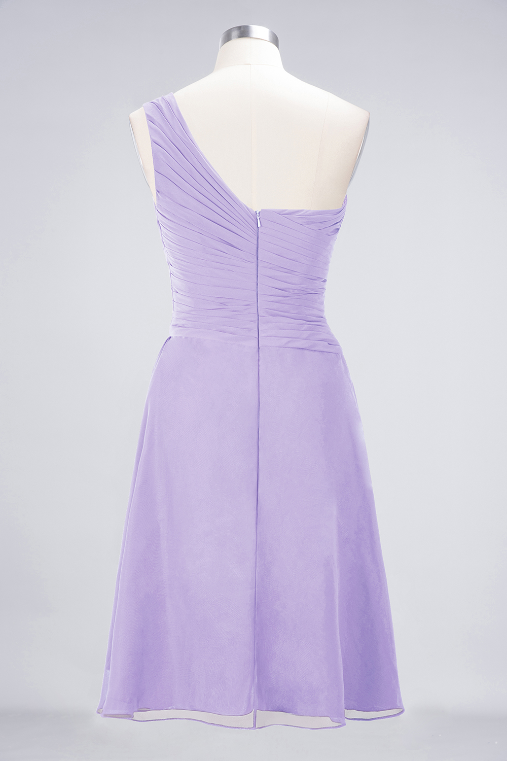 A-line One Shoulder Sweetheart Neck Sleeveless Knee-length 100D Chiffon Bridesmaid Attire With Ruffles 42