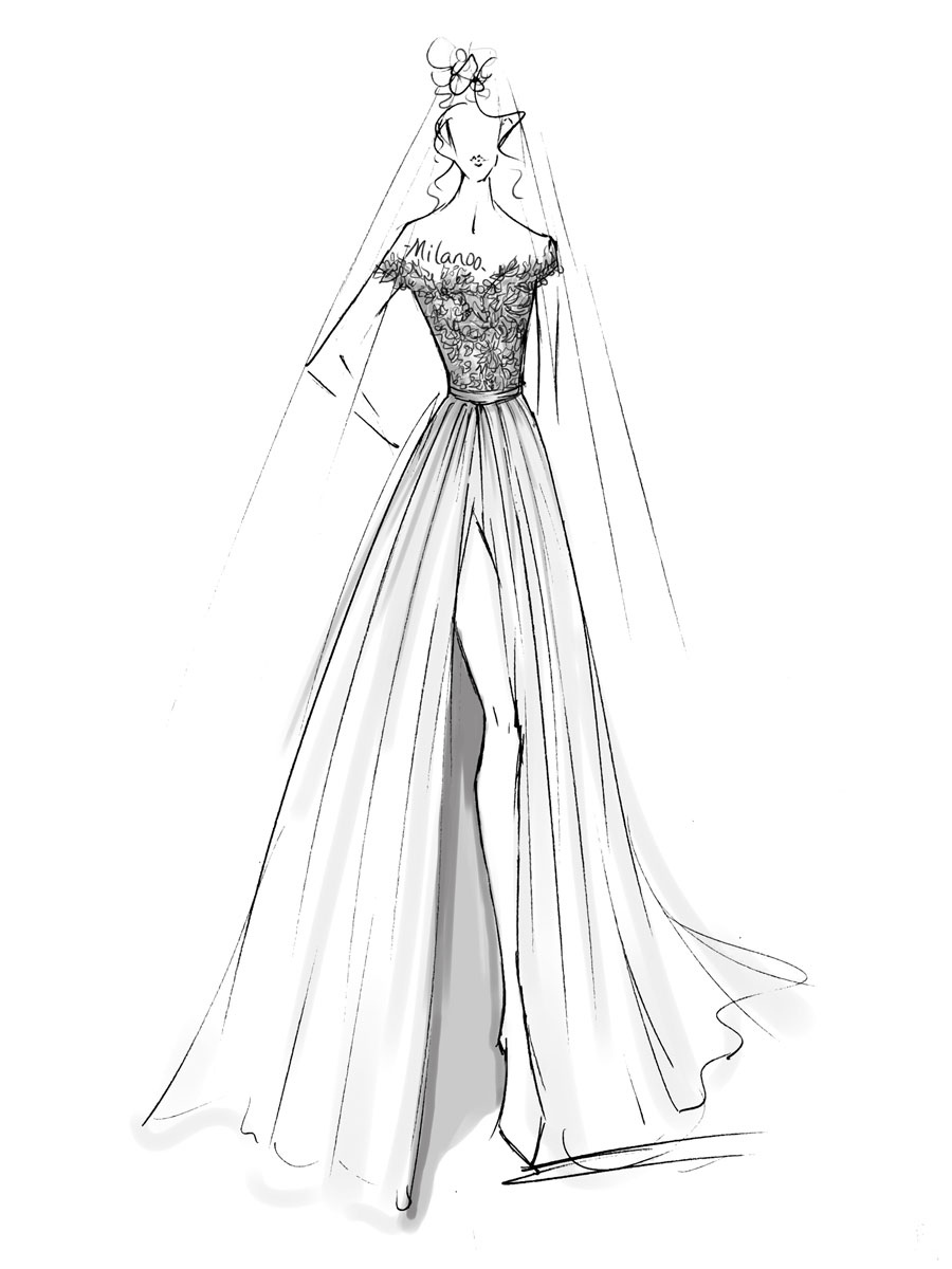 A-line Off-the-shoulder Short Sleeves Court Train Lace Wedding Gown With Lace 6