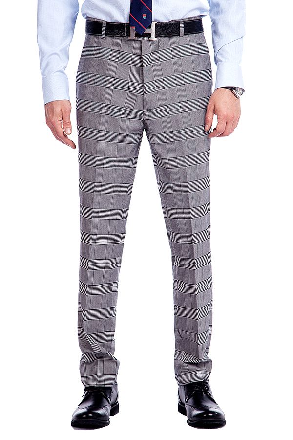 Grey Check Pattern Single Breasted Wool Blend Men's Suit for Business 4