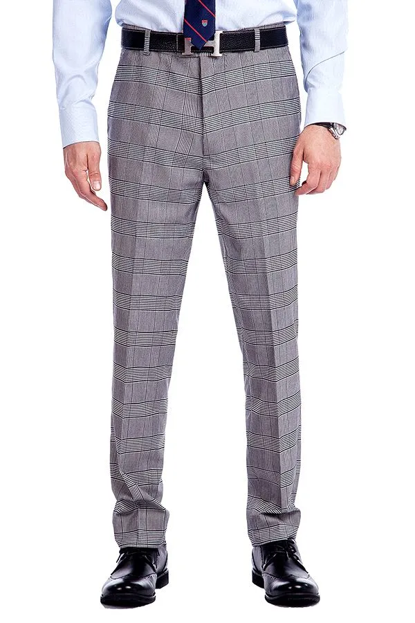 Grey Check Pattern Single Breasted Wool Blend Men's Suit for Business 4
