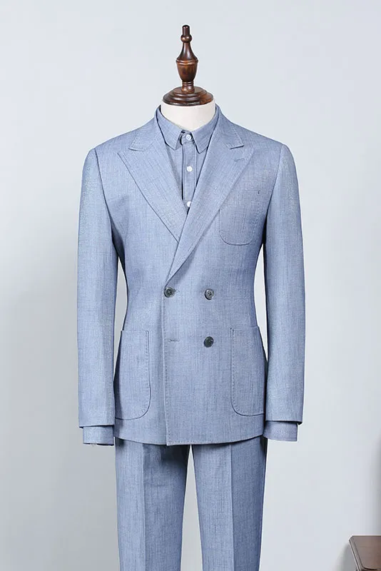 Sky Blue Plaid Tailored Business Suit 1