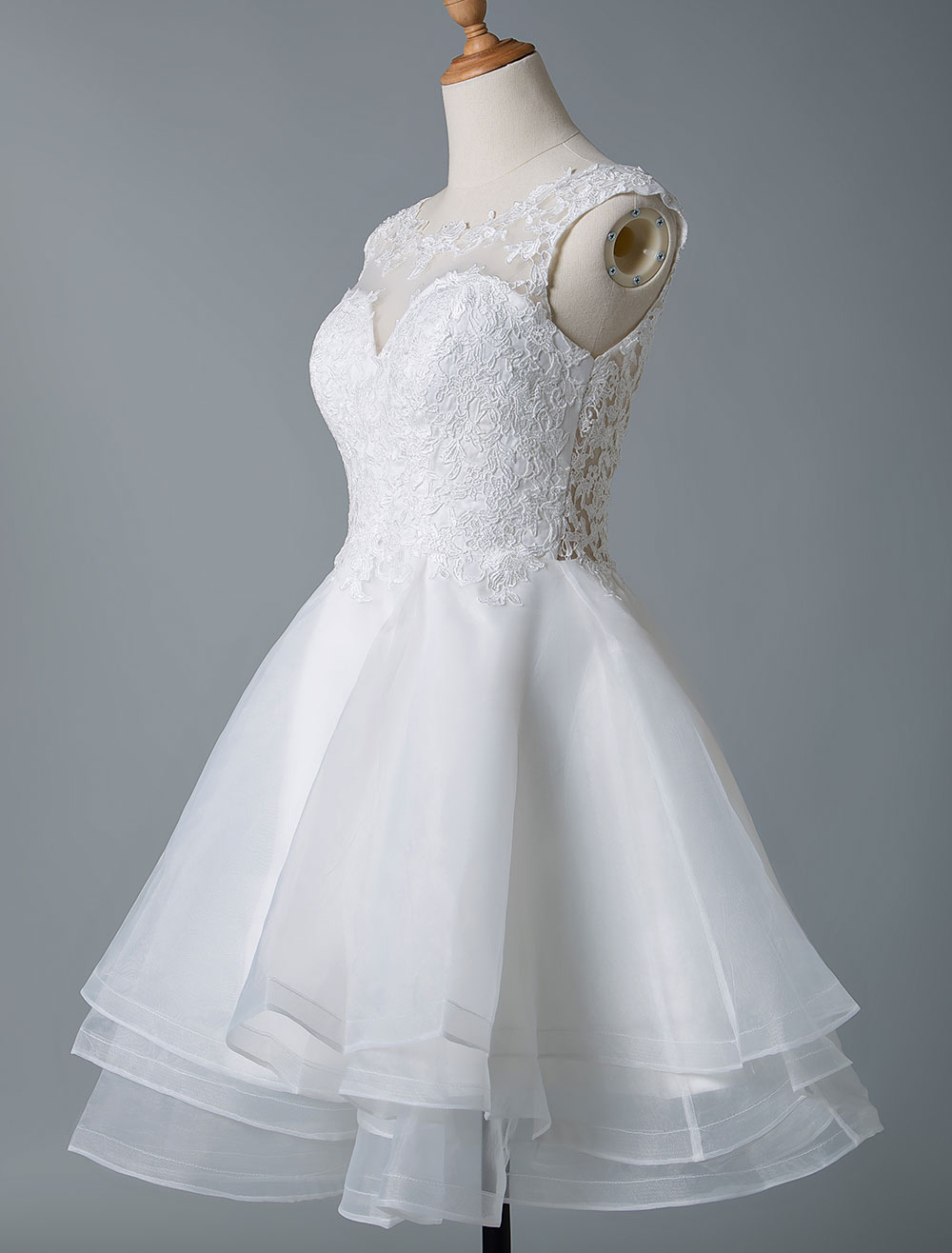 A-line Sleeveless Mini Lace Bridal Dress With Lace 4