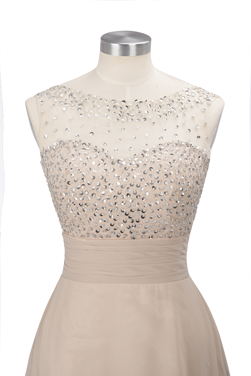 A-line Jewel Neck Sleeveless Court Train 100D Chiffon Evening Dress With Beading 20