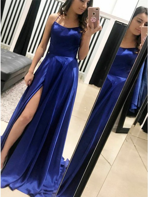 A-line Halter-neck Sleeveless Evening Dress With Sweep / Brush Train 2