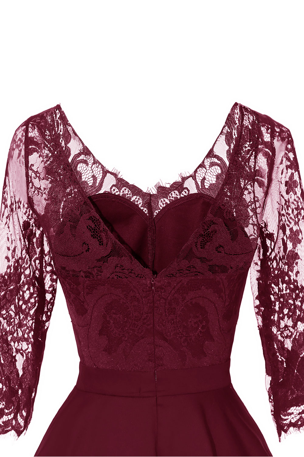 A-line V-neck Half-Sleeves Knee-length Lace Party Dress With Lace 7