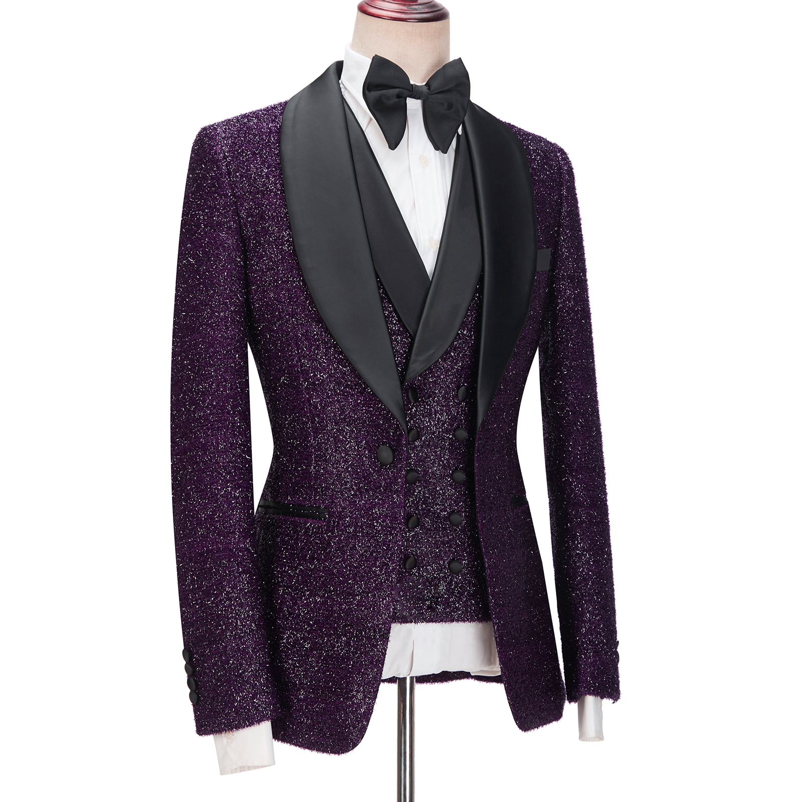 Dark Purple Sparkle Shawl Lapel Men Suit 3