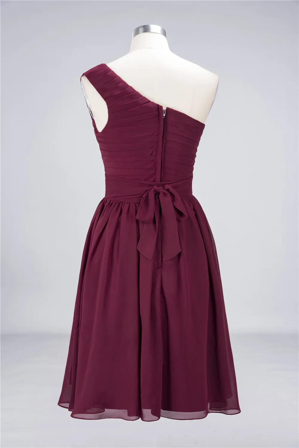 A-line One Shoulder Sleeveless Knee-length 100D Chiffon Bridesmaid Dress With Ruffles 2