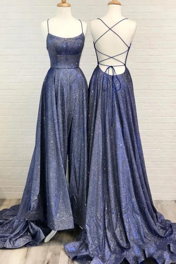 A-line Spaghetti Straps Sleeveless Floor-length Bright silk Formal Dress With Ruffles 1