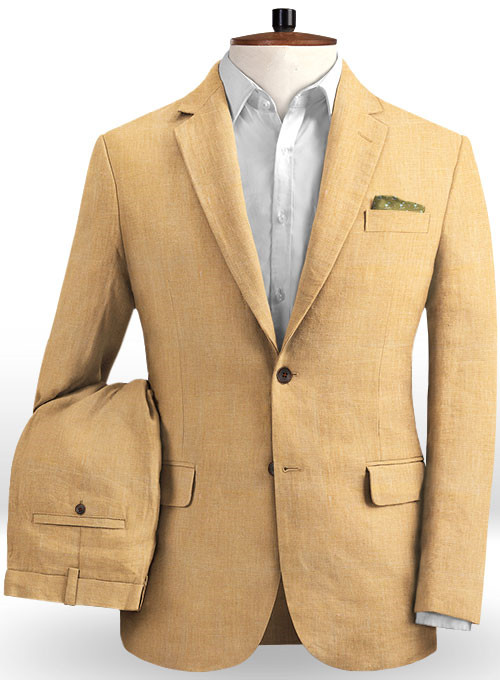 Gold Brown Linen Men Suits 2