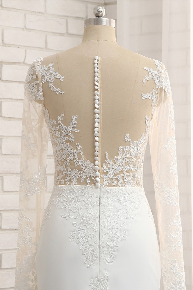 Mermaid Jewel Neck Long Sleeves Floor-length 100D Chiffon Wedding Dress With Appliques 5
