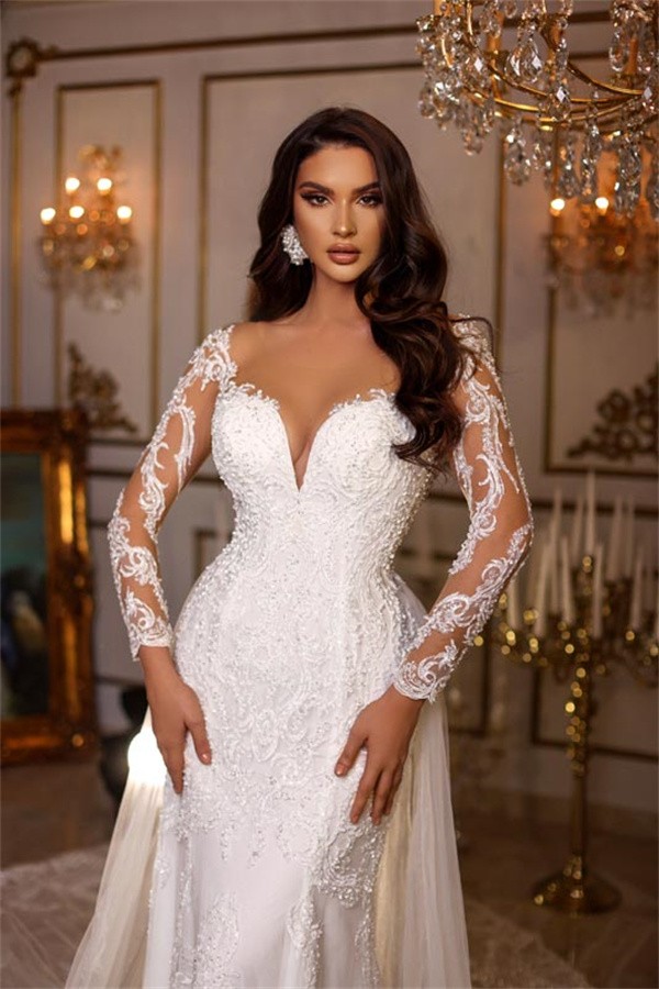 Aurelia 2-in-1 Shimmering Lace Mermaid Gown with Detachable Ball Gown Over-train 3