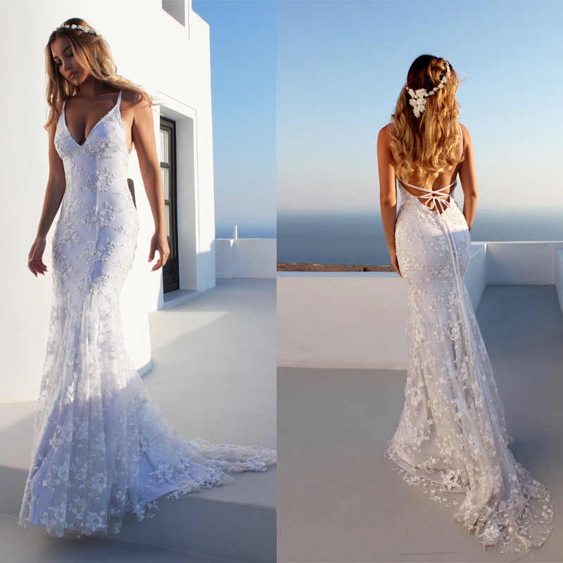 Column V-neck Sleeveless Sweep / Brush Train Lace Formal Dress With Appliques 5