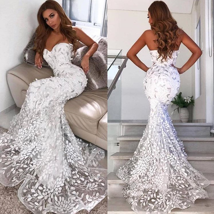 Mermaid Sweetheart Neck Sleeveless Tulle Wedding Dress With Appliques 2