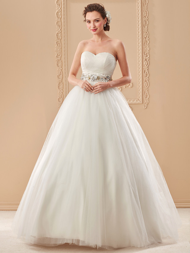 Ball Gown Sweetheart Neck Sleeveless Floor-length Tulle Wedding Gown With Beading 9