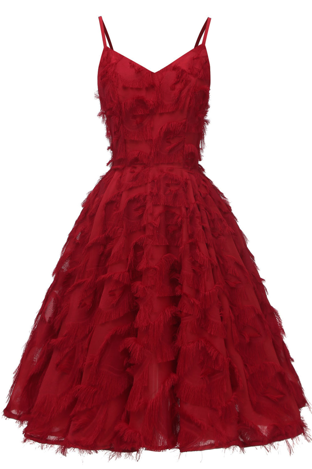 A-line Spaghetti Straps Sleeveless Knee-length Party Dress With Feathers 3