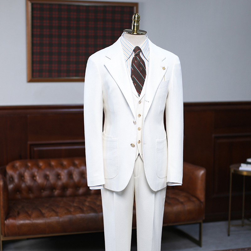 White Notched Lapel Slim Fit Custom Business Suit 2
